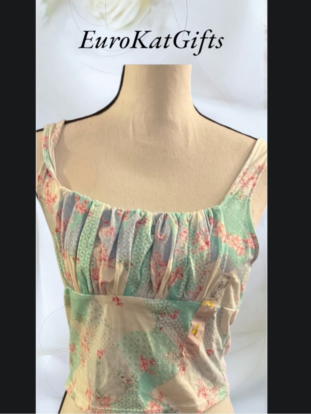 SO Floral Mint and White Pleated Tank Top NWT